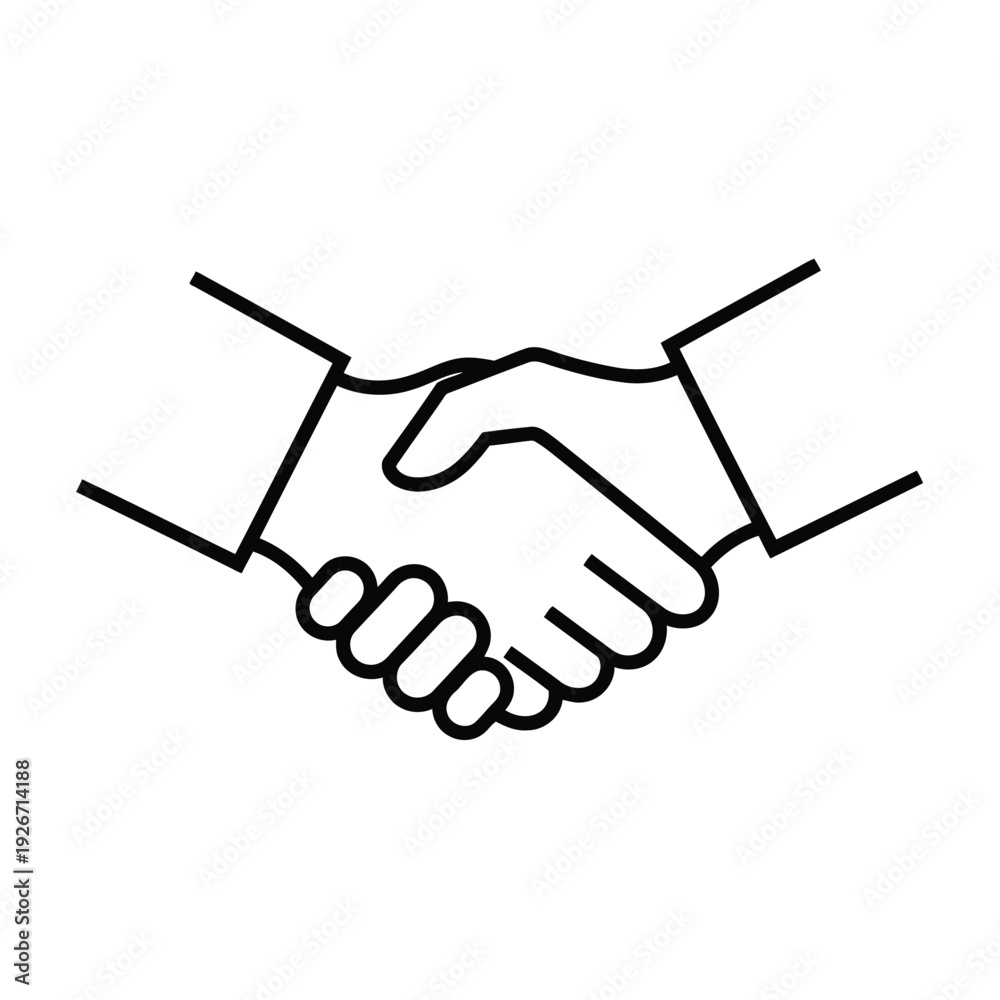 Fototapeta premium Two hands clasped in handshake symbolizing partnership and agreement in a simple line illustration