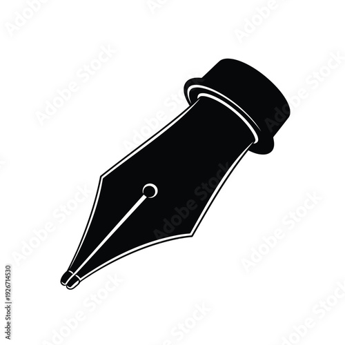 A black fountain pen nib illustration on a white background viewed from the side