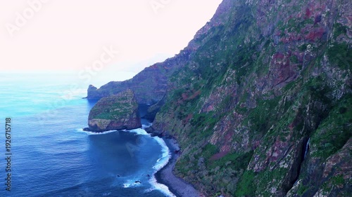 Coastal Cliffs and Waterfalls Along Madeira�s Shore