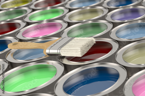 paintbrush and cans with co...