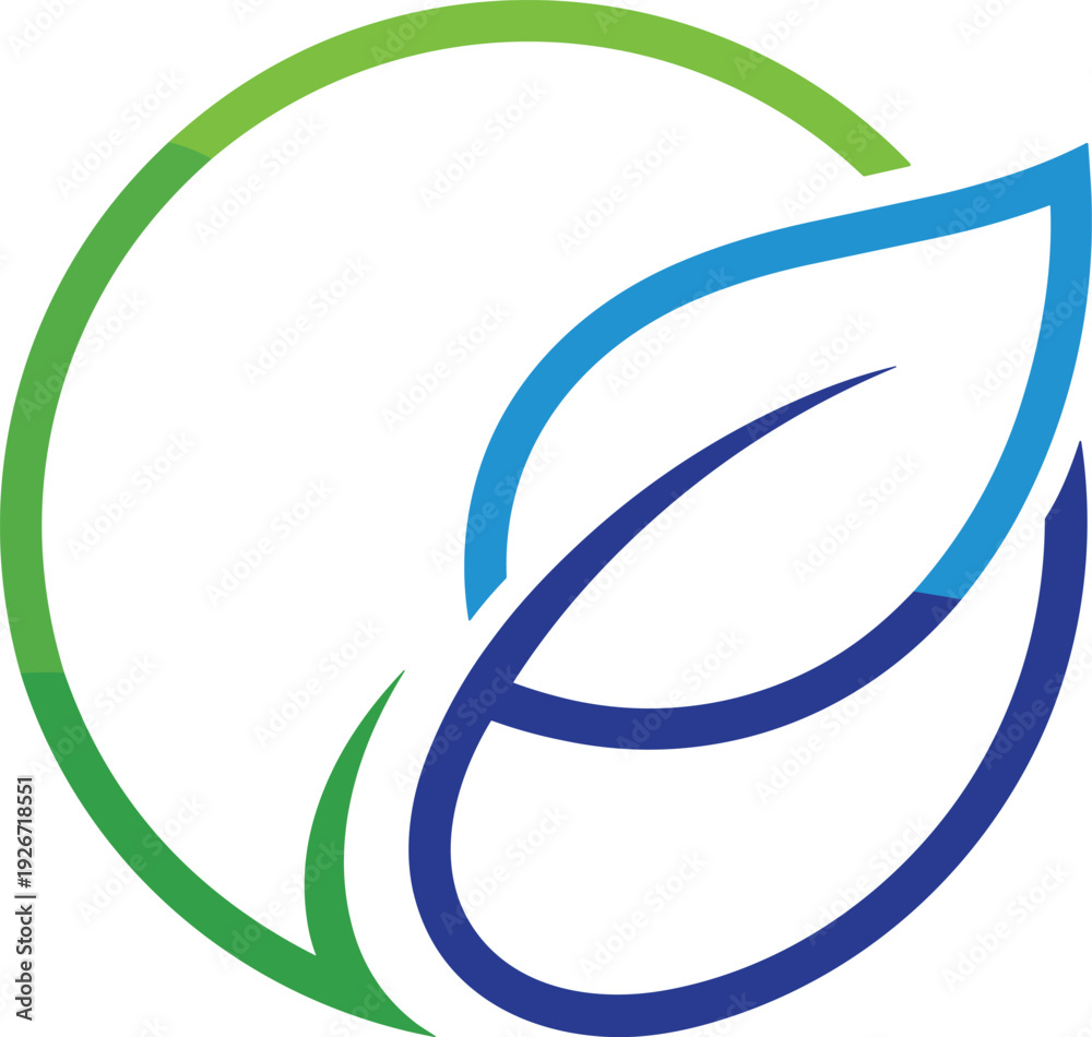 Fototapeta premium Circular leaf logo with green and blue gradient design elements
