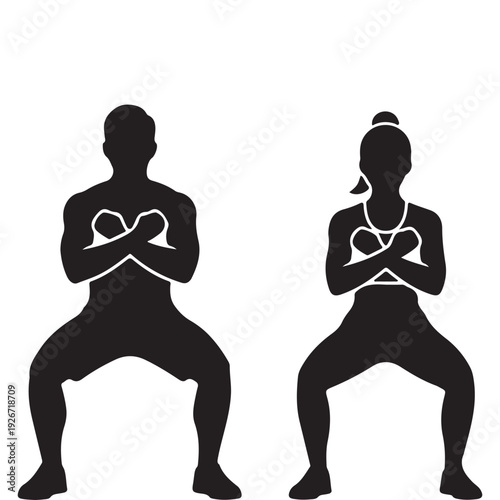 Squat Exercise Silhouette, Bodyweight Fitness Training Pose, Strength Workout Icon, Healthy Lifestyle Vector