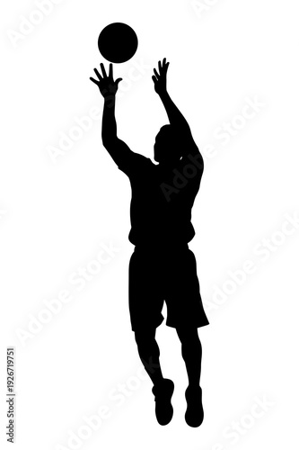 Silhouette vector graphic illustrates basketball player taking a jump shot motion