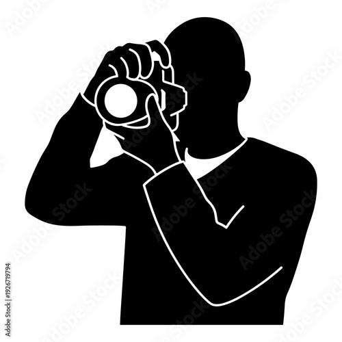 Creative vector illustration of a photographer holding a camera device