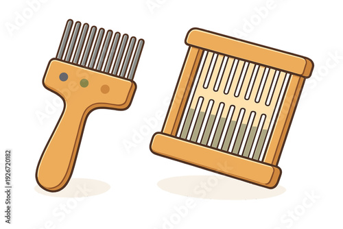 Traditional wooden hand carder and fiber processing frame for wool preparation