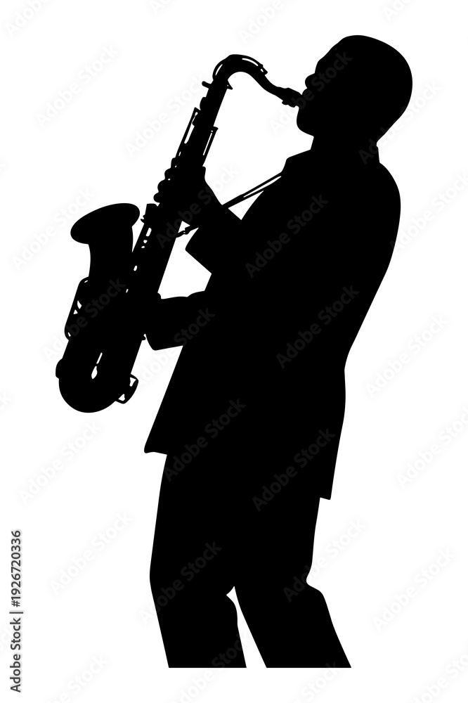 Naklejka premium Dynamic vector illustration of a musician playing the saxophone in silhouette