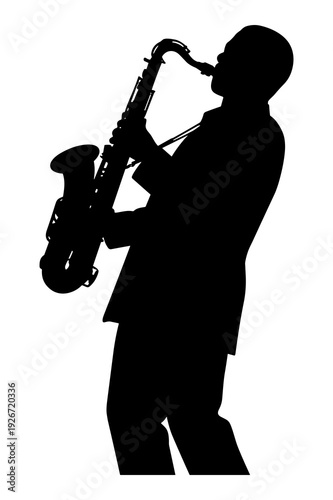 Dynamic vector illustration of a musician playing the saxophone in silhouette