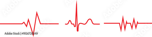 A line art of stylized red heartbeat  collection, different shapes, vector art.