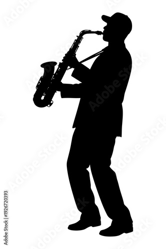 Vector illustration of a skilled musician playing a saxophone with passion