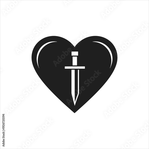 Heart with Dagger Symbol, Love and Betrayal Gothic Icon Illustration