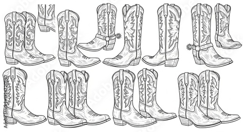 Cowboy Boots Collection - Hand-Drawn Western Footwear Illustrations.