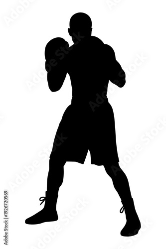 Silhouette graphic illustration of a boxer preparing for a fight or match