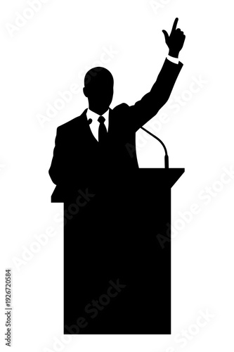 Silhouette vector graphic of politician speaking passionately from a podium