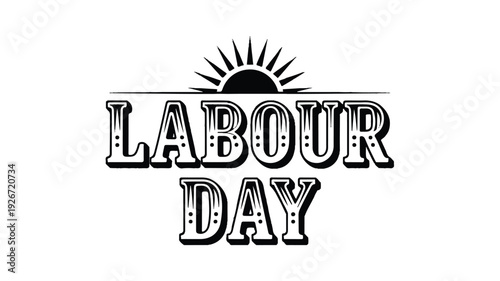 Labour Day celebration graphic design element with sun and text