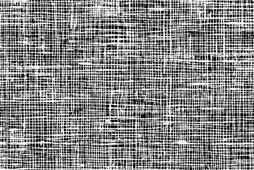 Black and white abstract grid pattern with irregular lines and textured effect, seamless background for design, fabric, wallpaper, or artistic projects.