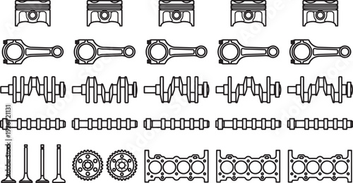 An Engine's Internal Anatomy Depicted in Precision Line Art