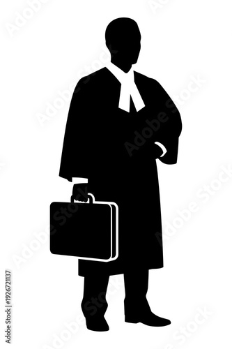 Vector graphic illustration of a lawyer in professional legal attire holding a briefcase