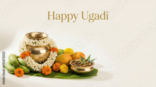 Traditional Ugadi celebration with fruits and flowers