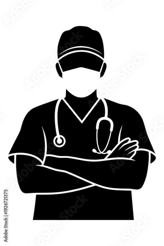 Healthcare professional vector silhouette wearing a mask and stethoscope design
