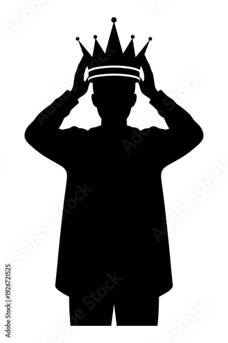 Vector graphic silhouette of a person crowning themselves with royalty