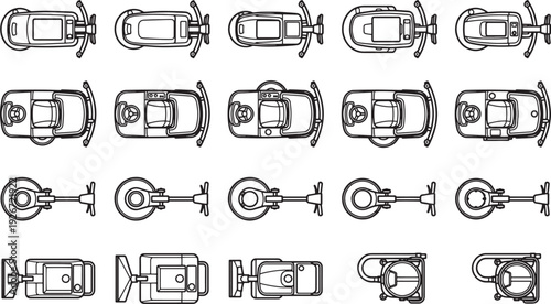 Fleet of vehicles showcased in a top-down view.