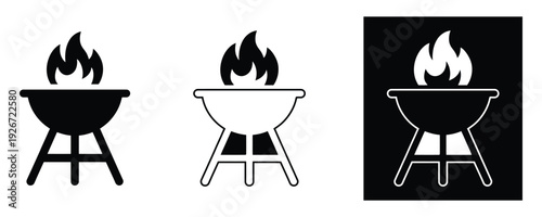 Simple barbecue grill icons in black and white for cooking and outdoor activities