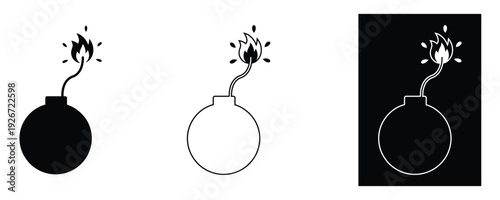 Set of bomb icons in different styles and colors for various design needs