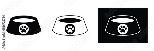 Pet food bowl icon set with paw print