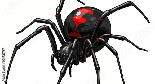 Black Widow Spider with Red Hourglass Symbol Isolated on White