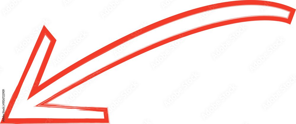 Obraz premium A bold red hand drawn arrow pointing diagonally down on transparent background