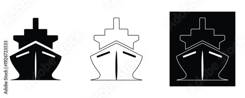 Stylized ship icons in various black and white designs