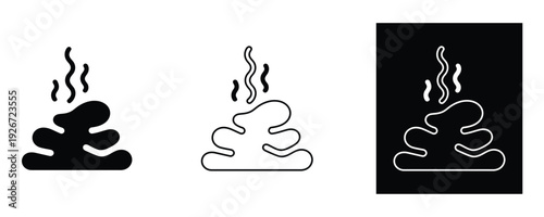 Pile of poop with smoke rising in three different styles