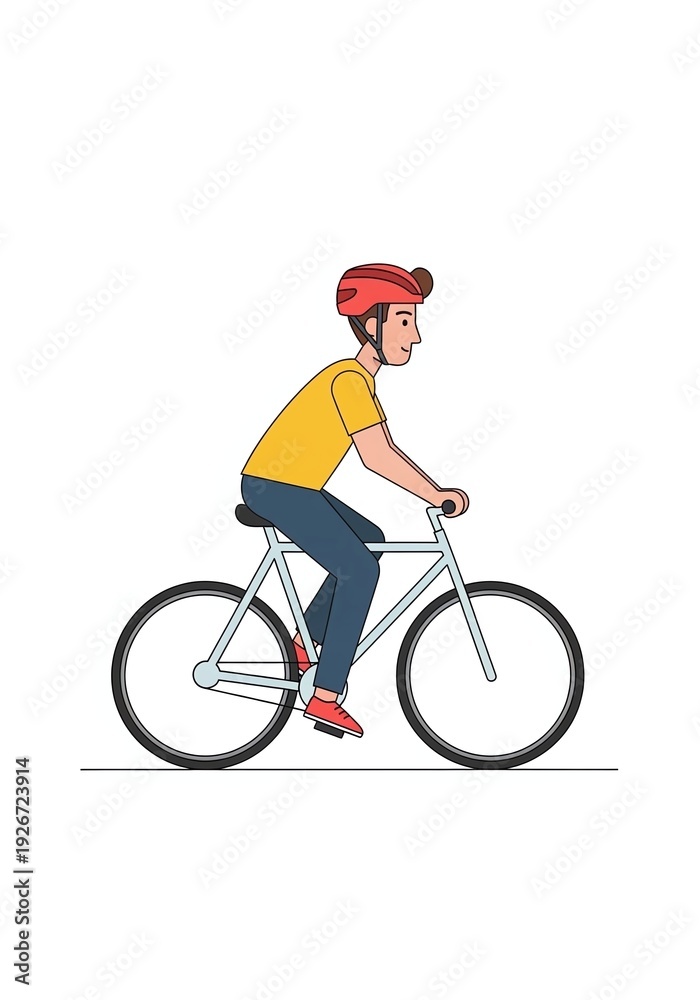 Naklejka premium Man Riding Bicycle Wearing Red Helmet.