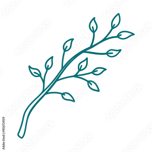 A beautiful blue peacock feather vector illustration with a floral nature design featuring a colorful plant leaf pattern, swirl curves, and a delicate spring butterfly element on a white background