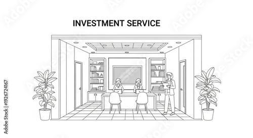 Investment Service Office Interior Illustration.