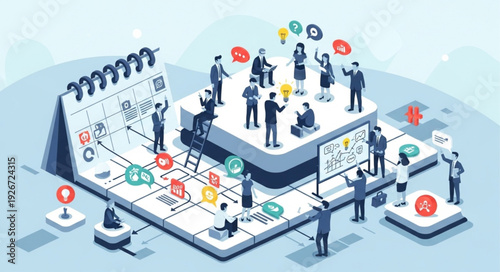 Isometric Business Team Collaboration Scene.