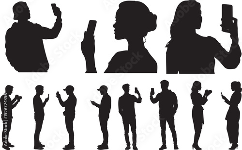 People Taking Photos Silhouette Vector Set