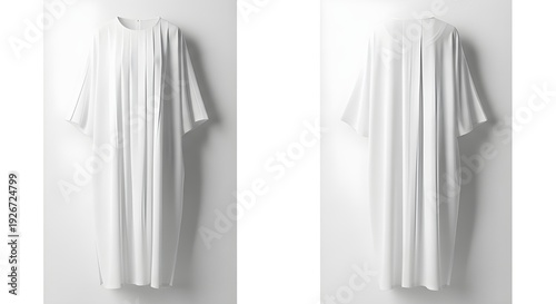 Two white curtain panels hanging on a wall