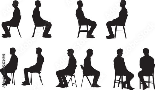 Sitting Men on Chair Silhouette Vector Set