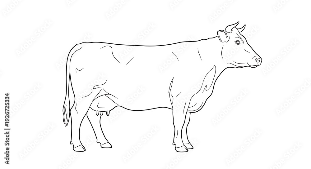 Obraz premium Elegant cow standing in profile with detailed line art