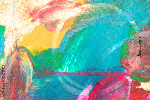 Fotografie Vibrant thick strokes of richly pigmented acrylic ink paint abstract texture bac