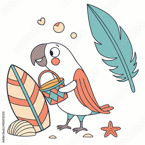 Ocean Dreams colored Parrot with a Shy touch, placed in a Under the Sea theme and styled with holding a heart