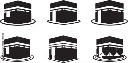 Set of black and white vector labels and furniture icons featuring a silhouette collection of a sofa, chair, bed, and lamp for home or office interior design