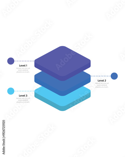 Three Level 3D Isometric Layered Vertical Infographic Block Diagram