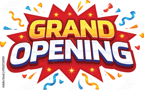 Celebratory banner announcing the grand opening of a new business or event venue