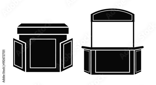 Two black booths displayed side by side a striking silhouette