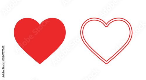 Two red hearts one solid and one outlined a simple silhouette