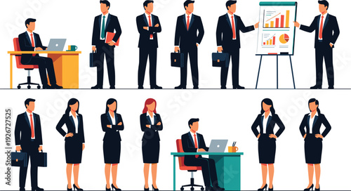 Business professionals illustration, workplace diversity office activities corporate 