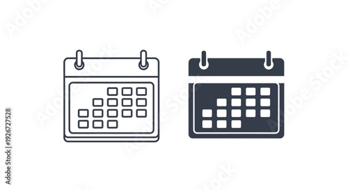 Two calendar icons one outlined and one filled as a silhouette