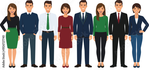 Business team illustration, professional workplace diversity corporate attire office character design vector artwork, lifestyle and organizational theme, isolated background